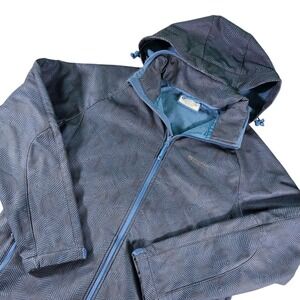 Mountain Warehouse Men's Large Softshell Jacket Blue Geometric Topo Pattern Hood